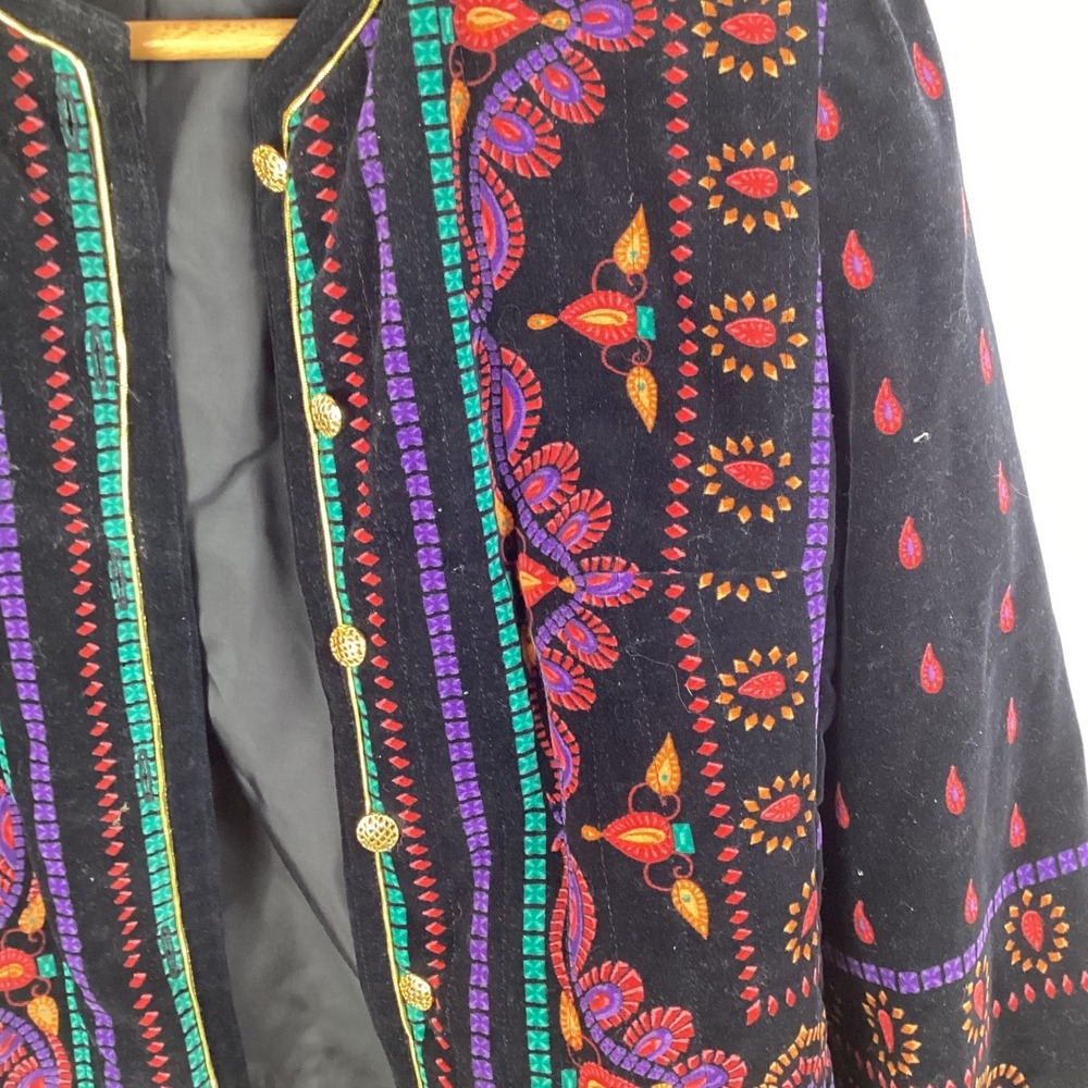 Saxton Hall Womens Black Velvet Jewel Tone Embellished Jacket Size 12 - Picture 5 of 14